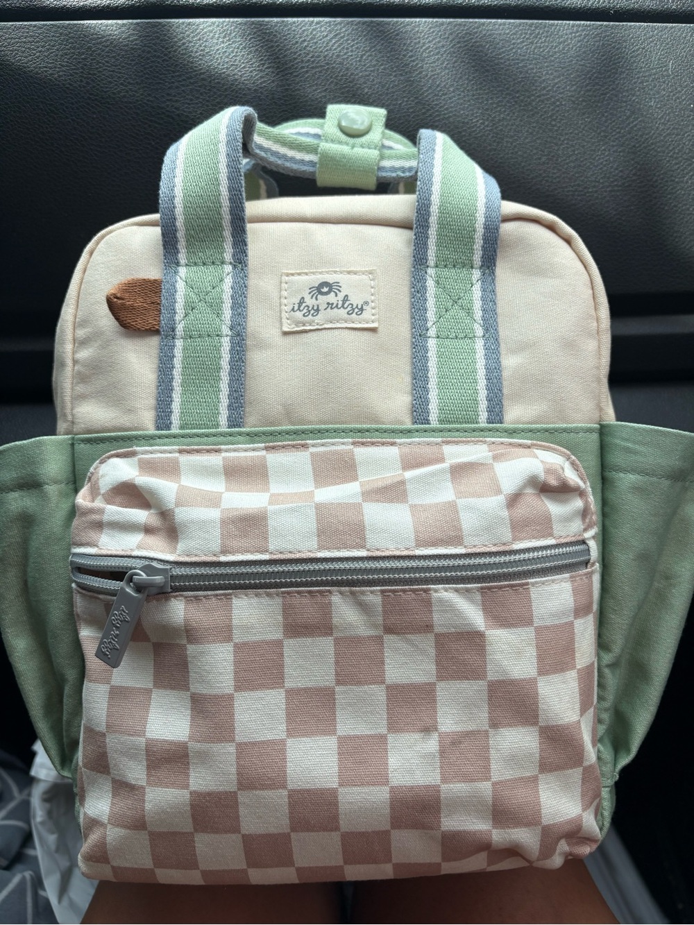 Itzy Ritzy Pink Check & Sage Green Canvas Backpack - Picture 2 of 8